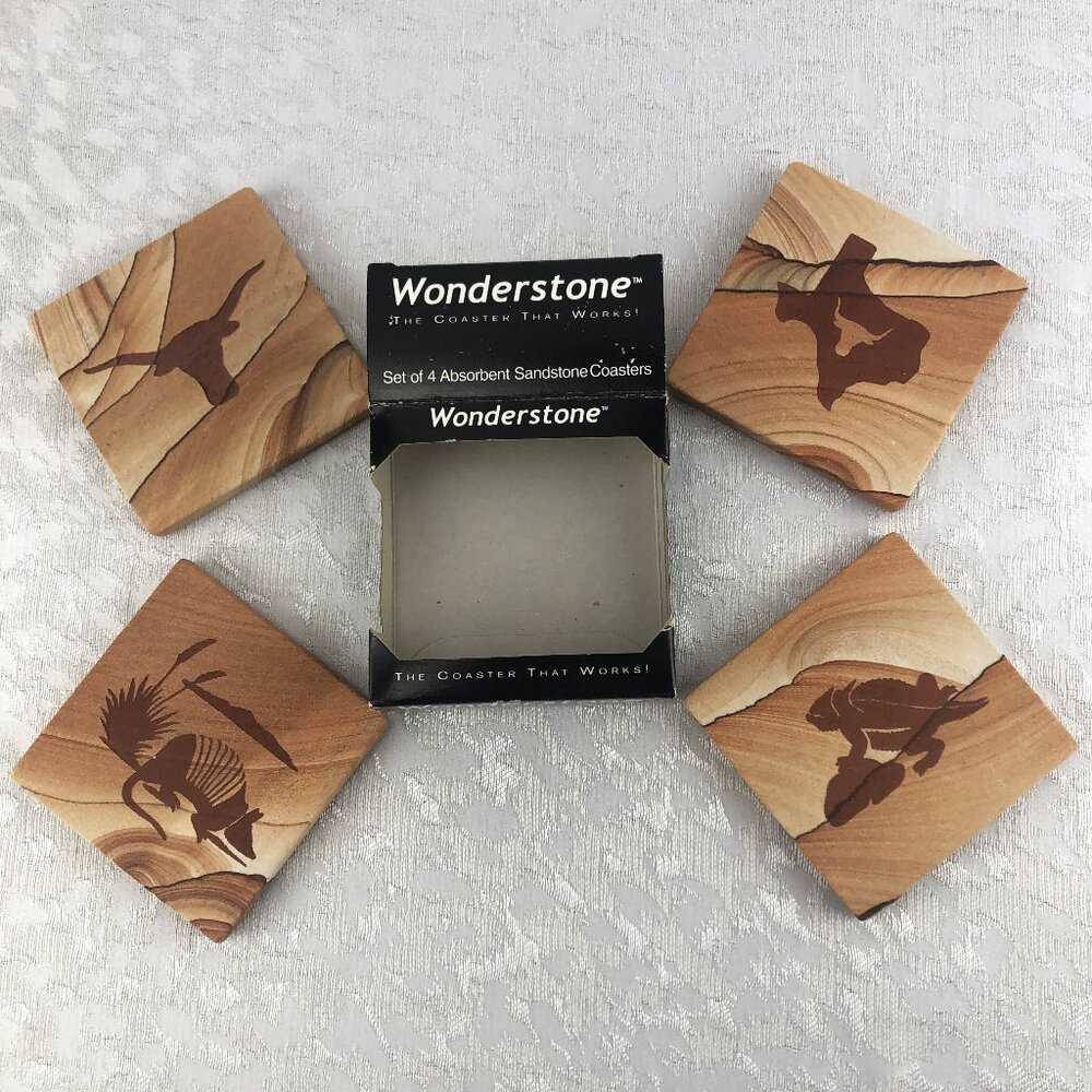 Wonderstone Sandstone Coasters Hand Finished Texas Silhouette Designs (Set of 4)